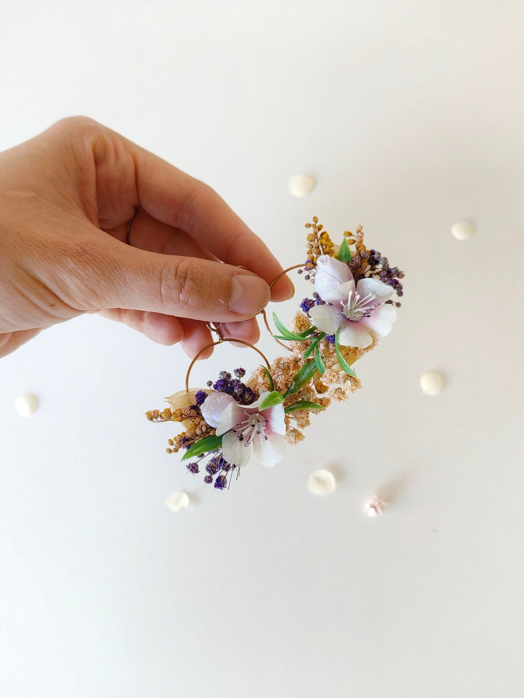 Purple Flower Earrings: Circle Wedding Jewelry, Bridal Accessories – handmade floral hair accessory by magaela