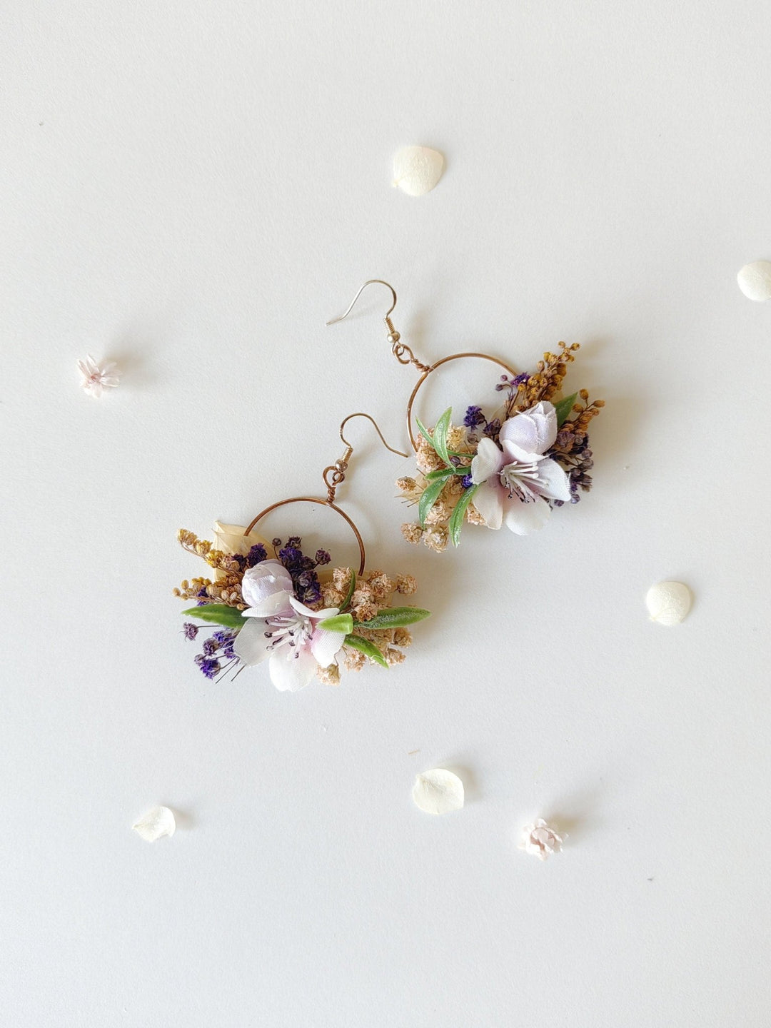 Purple Flower Earrings: Circle Wedding Jewelry, Bridal Accessories – handmade floral hair accessory by magaela