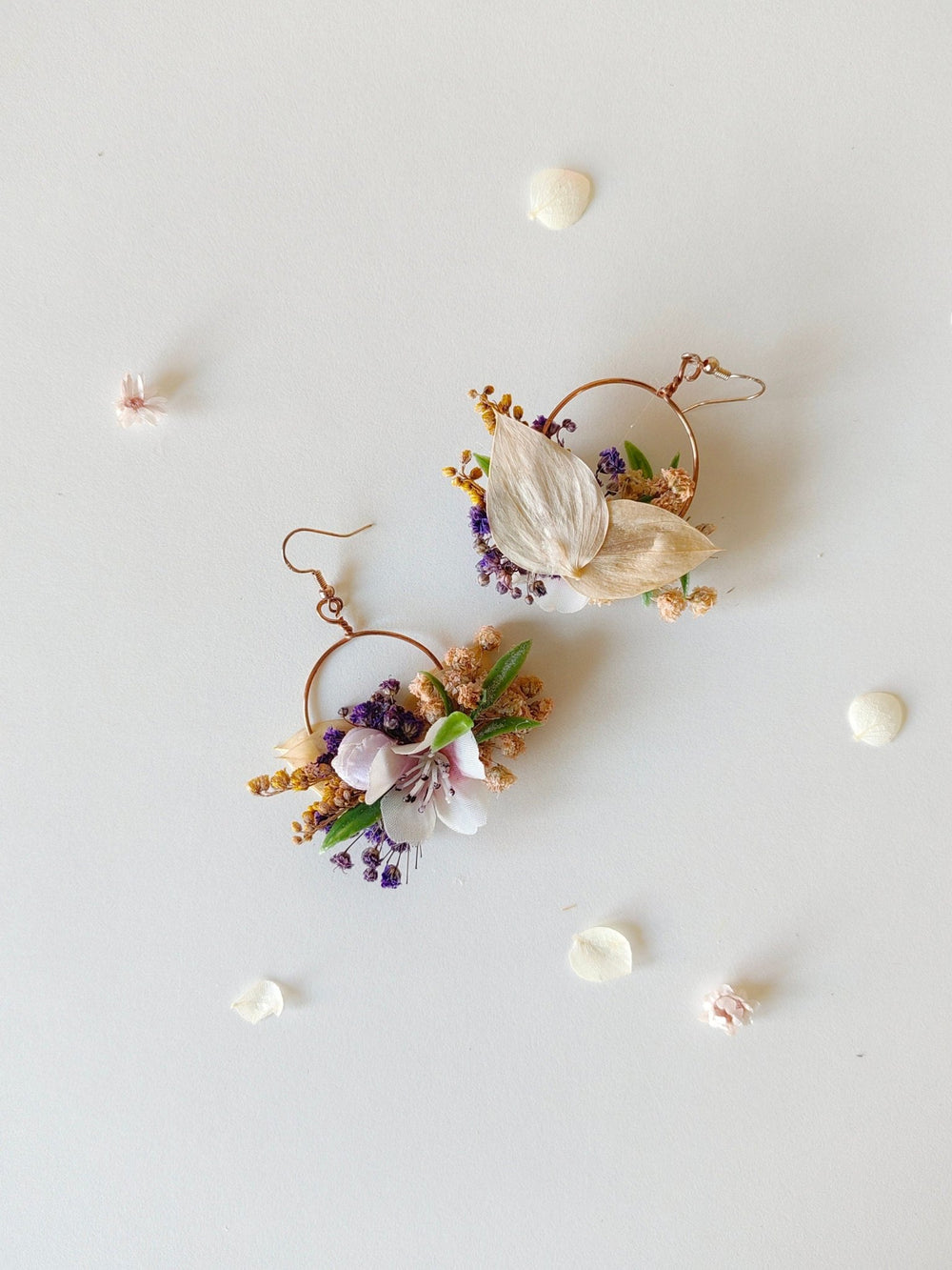Purple Flower Earrings: Circle Wedding Jewelry, Bridal Accessories – handmade floral hair accessory by magaela