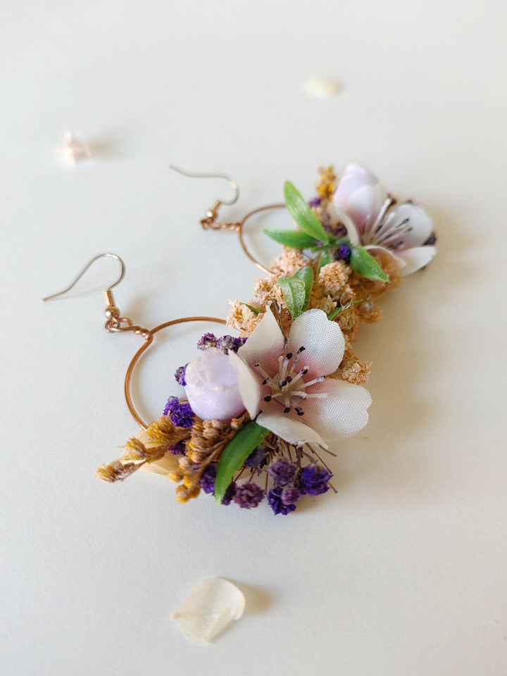 Purple Flower Earrings: Circle Wedding Jewelry, Bridal Accessories – handmade floral hair accessory by magaela