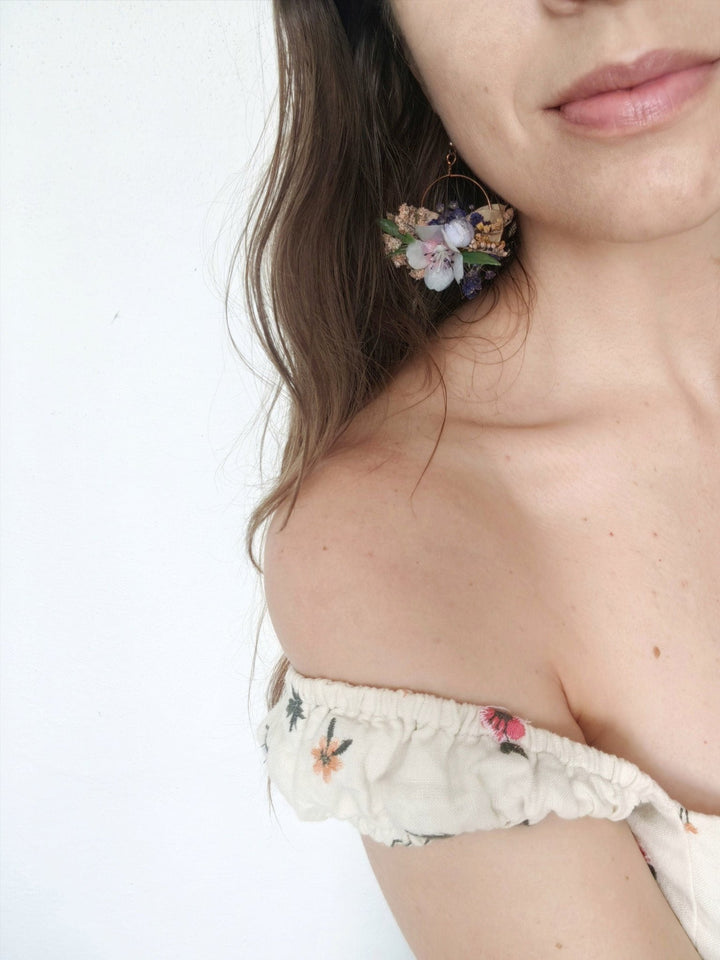 Purple Flower Earrings: Circle Wedding Jewelry, Bridal Accessories – handmade floral hair accessory by magaela