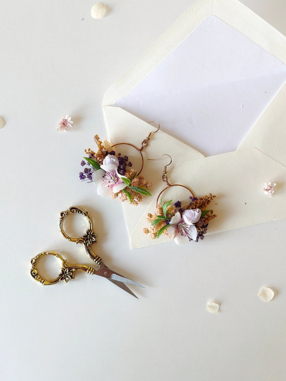 Purple Flower Earrings: Circle Wedding Jewelry, Bridal Accessories – handmade floral hair accessory by magaela