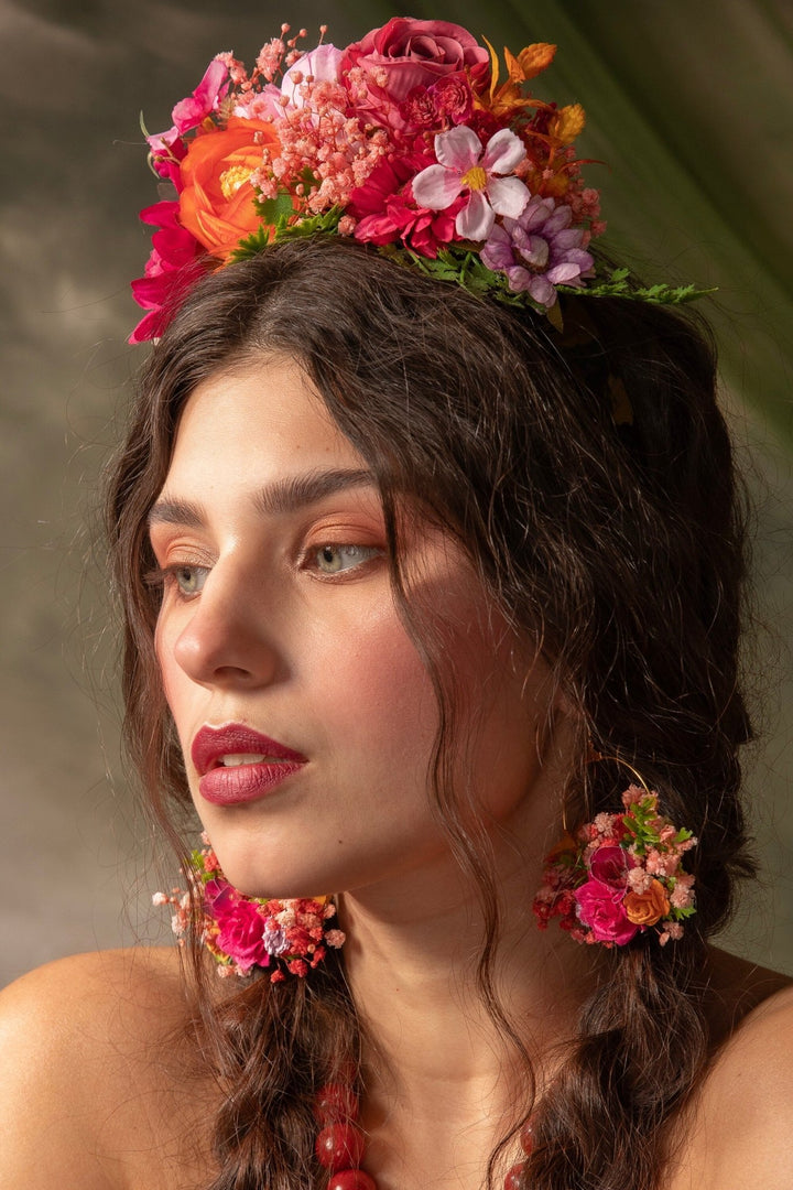 Magenta Flower Circle Earrings: Bridal Wedding Jewelry – handmade floral hair accessory by magaela