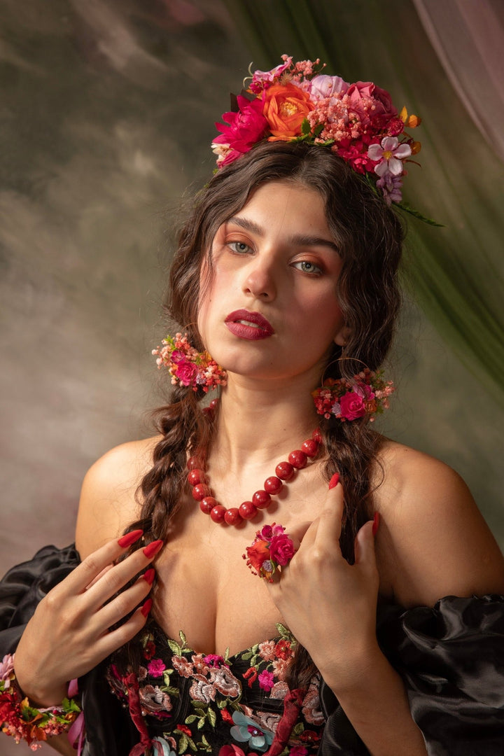 Magenta Flower Circle Earrings: Bridal Wedding Jewelry – handmade floral hair accessory by magaela