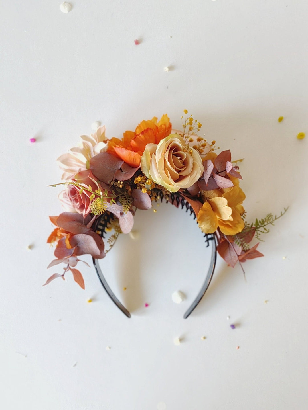 Autumn flower headband: Frida ochre hair crown – handmade floral hair accessory by magaela