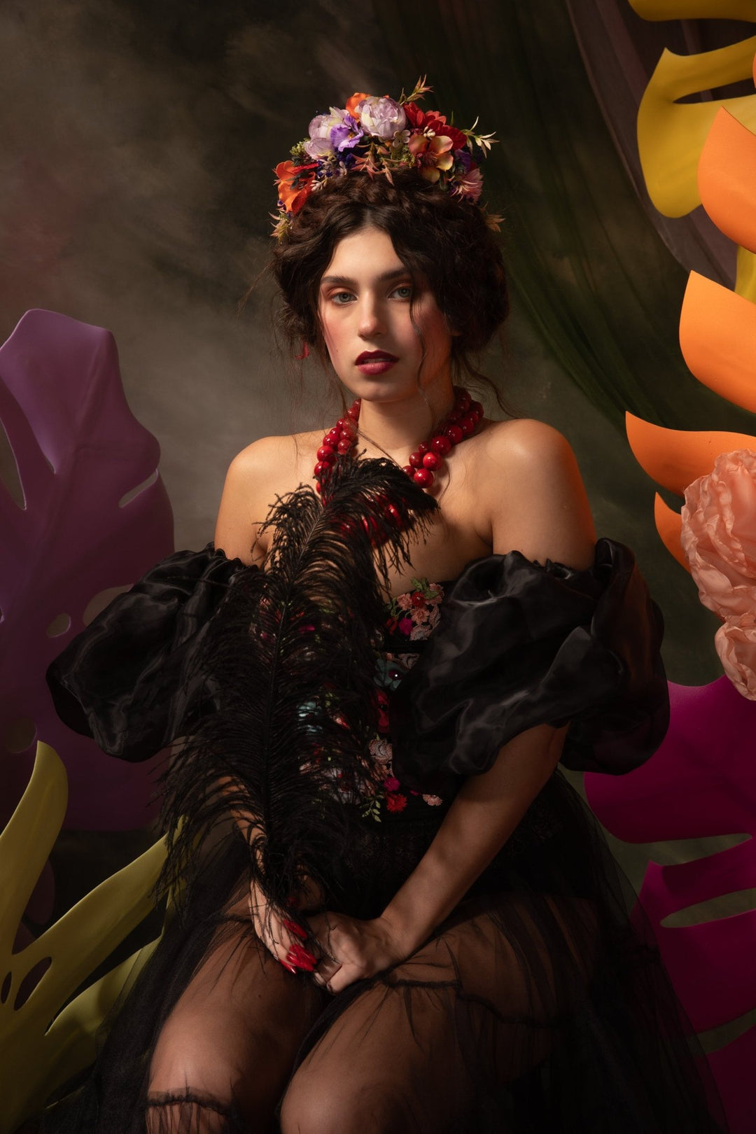 Red Purple Flower Headband: Frida Inspired Bridal Crown – handmade floral hair accessory by magaela