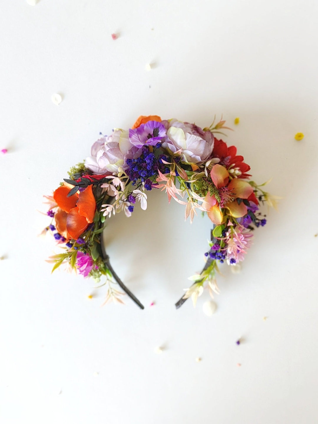 Red Purple Flower Headband: Frida Inspired Bridal Crown – handmade floral hair accessory by magaela