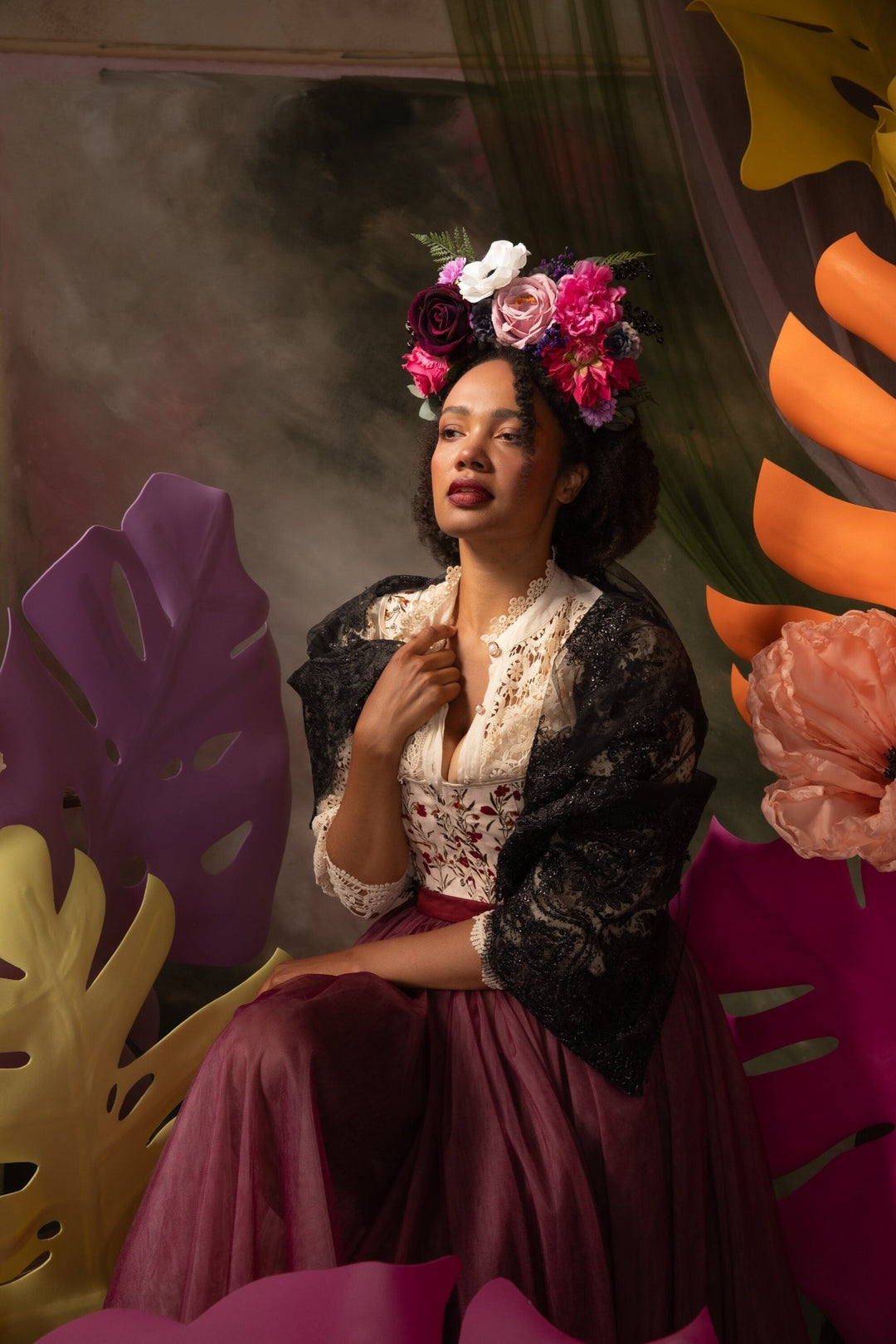 Magenta Frida Flower Headband: Colorful Garden Wedding Crown – handmade floral hair accessory by magaela