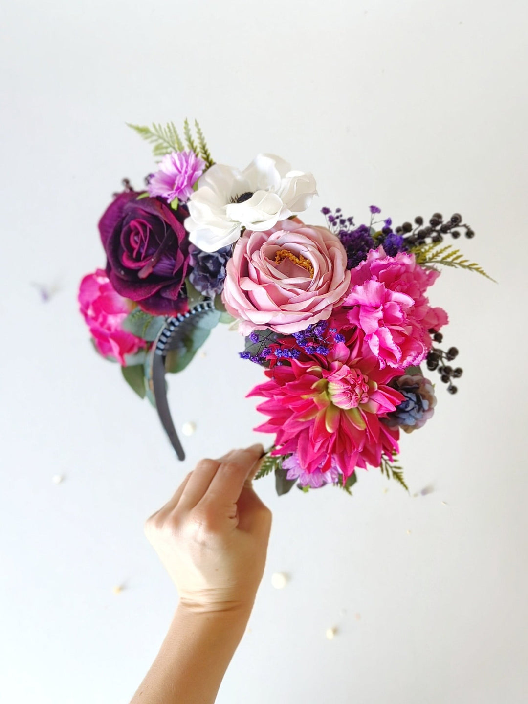 Magenta Frida Flower Headband: Colorful Garden Wedding Crown – handmade floral hair accessory by magaela