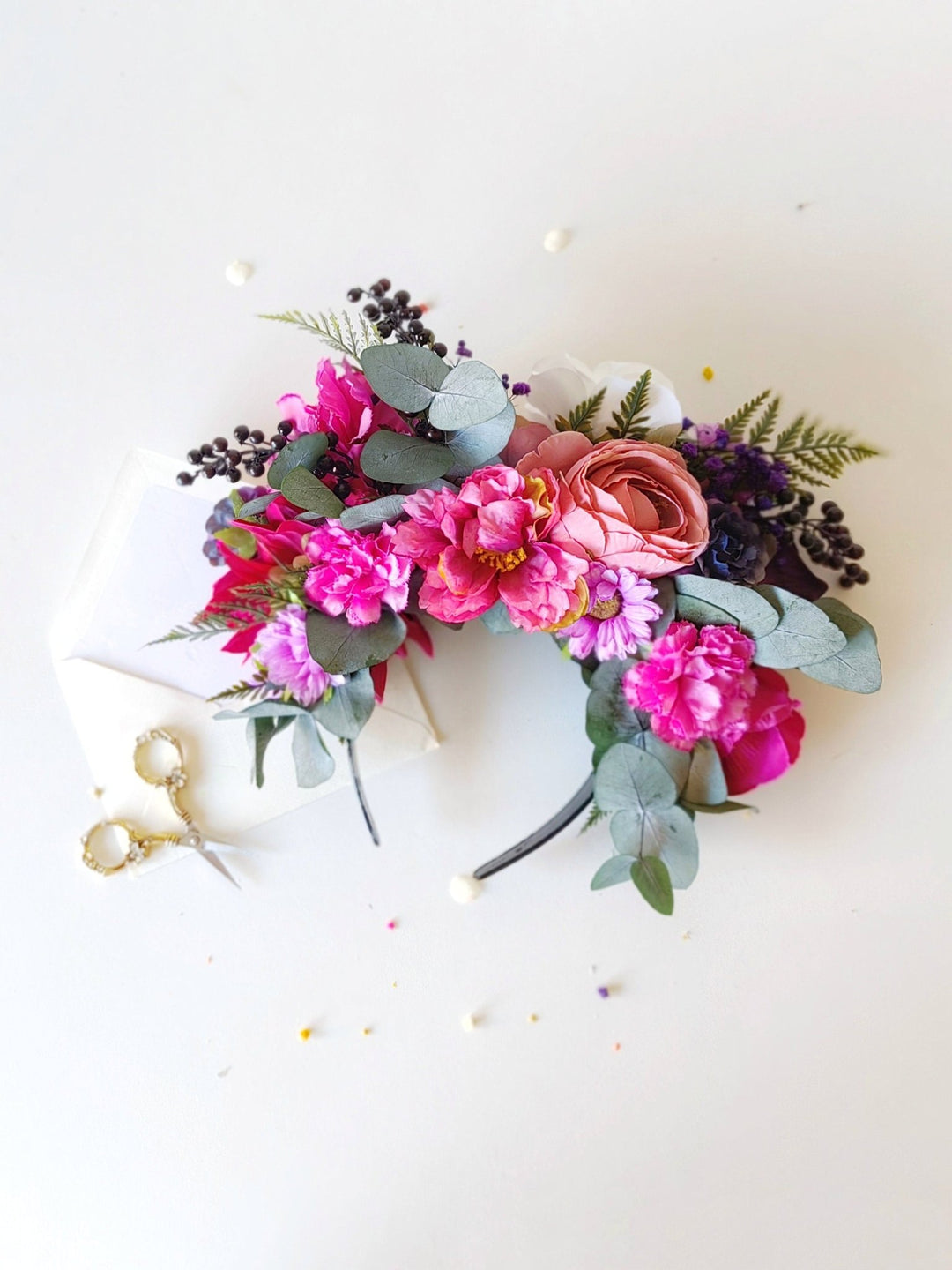Magenta Frida Flower Headband: Colorful Garden Wedding Crown – handmade floral hair accessory by magaela