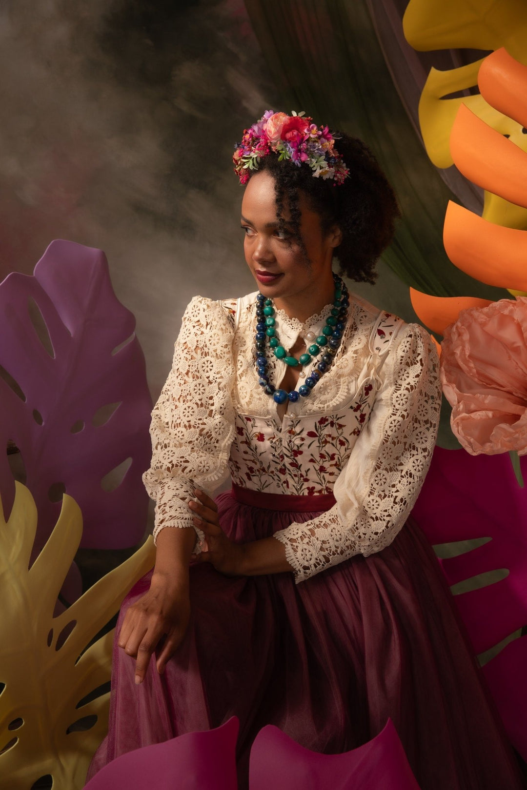 Pink & Purple Frida Flower Headband: Romantic Boho Wedding Crown – handmade floral hair accessory by magaela