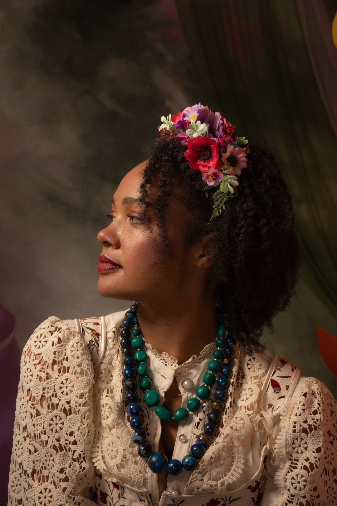 Pink & Purple Frida Flower Headband: Romantic Boho Wedding Crown – handmade floral hair accessory by magaela