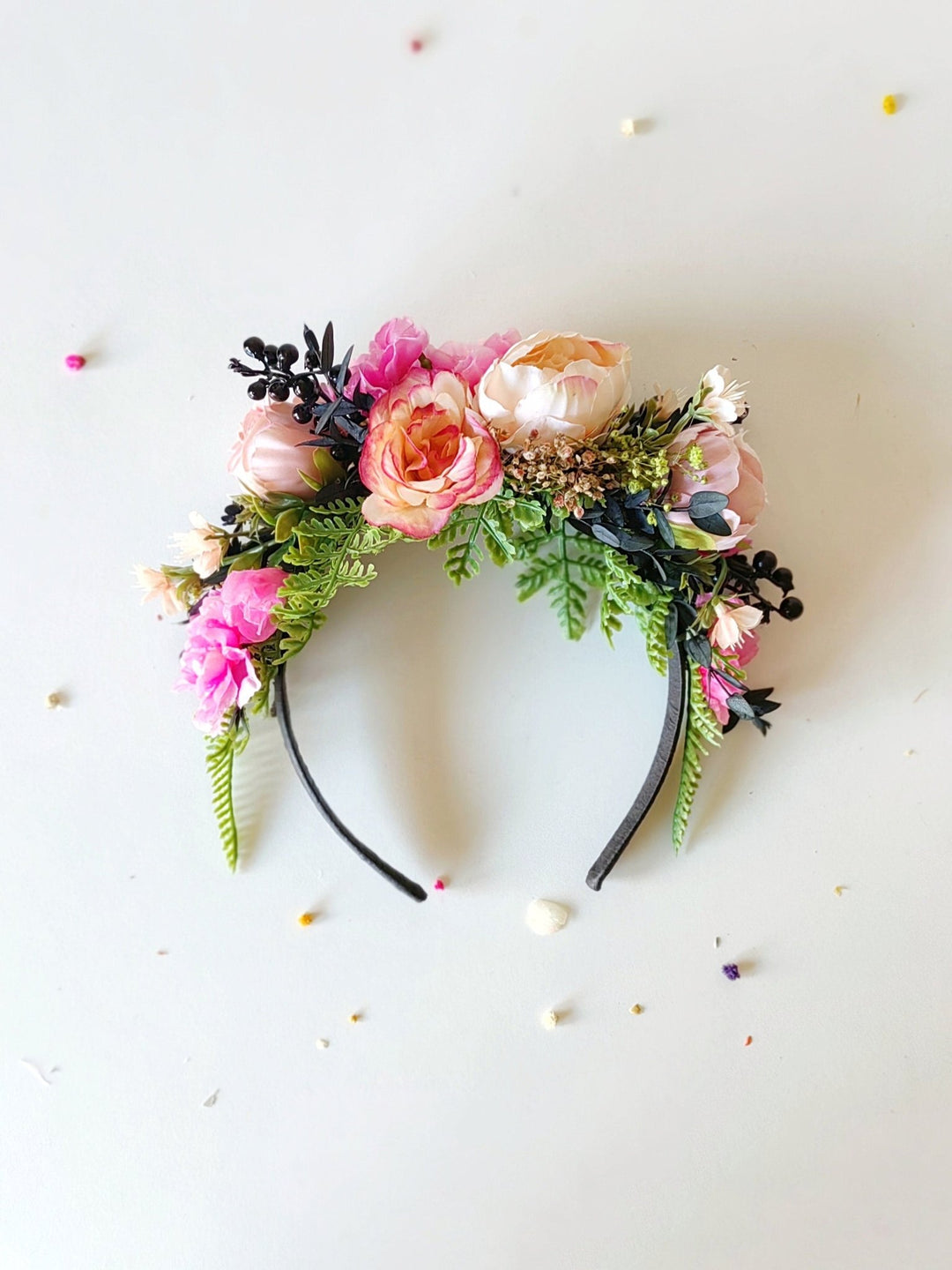 Romantic Peach & Pink Floral Headband: Frida Inspired Wedding Crown – handmade floral hair accessory by magaela