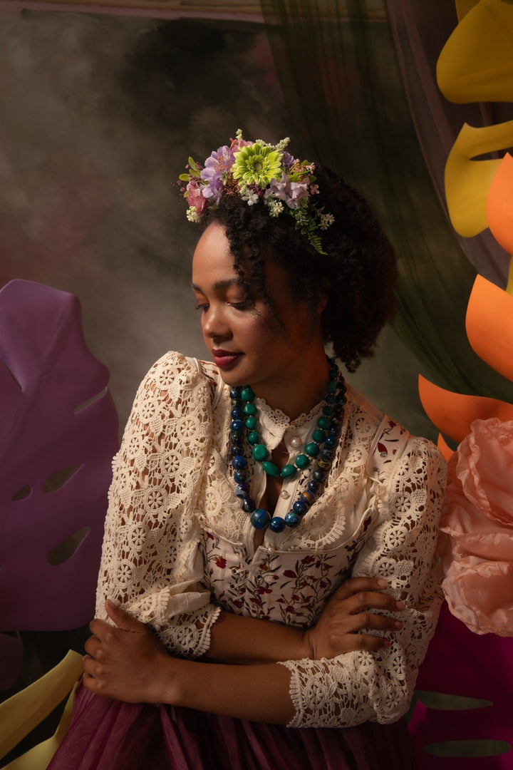 Green & Purple Frida Headband: Boho Flower Crown, Spring Wedding – handmade floral hair accessory by magaela