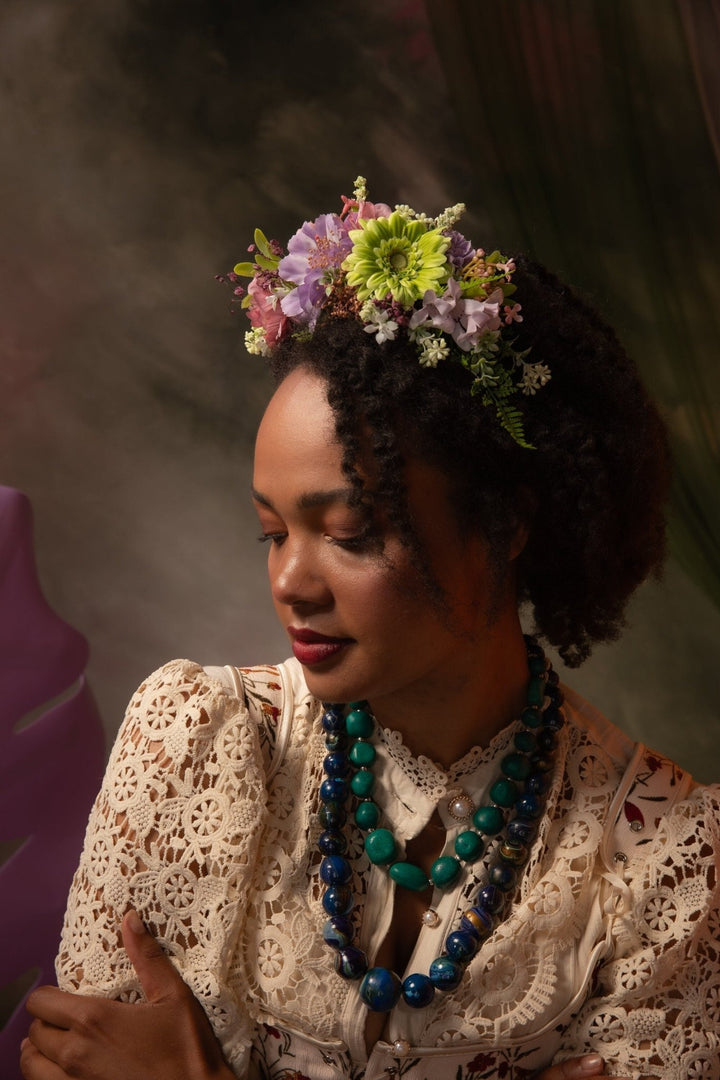 Green & Purple Frida Headband: Boho Flower Crown, Spring Wedding – handmade floral hair accessory by magaela