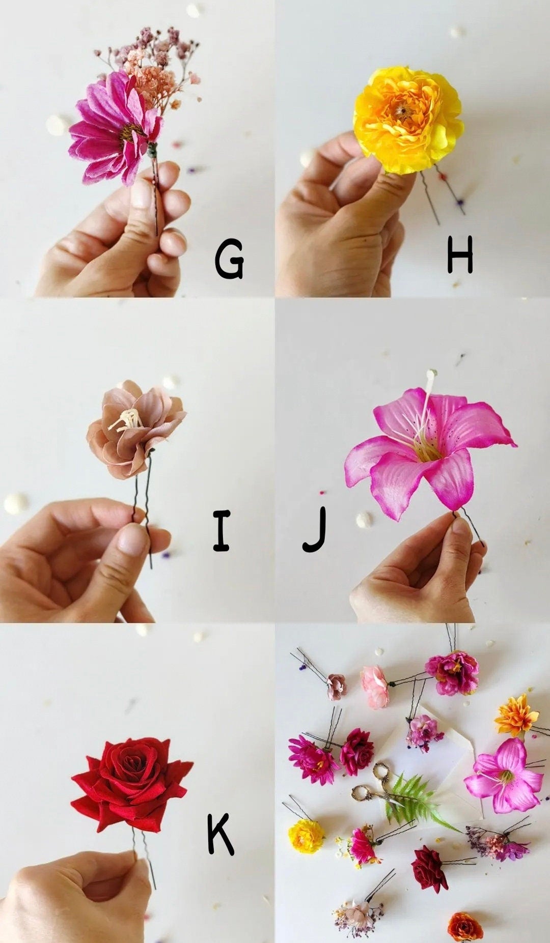 Frida Flower Hair Clips: Colorful Floral Hairpins, Boho Wedding – handmade floral hair accessory by magaela