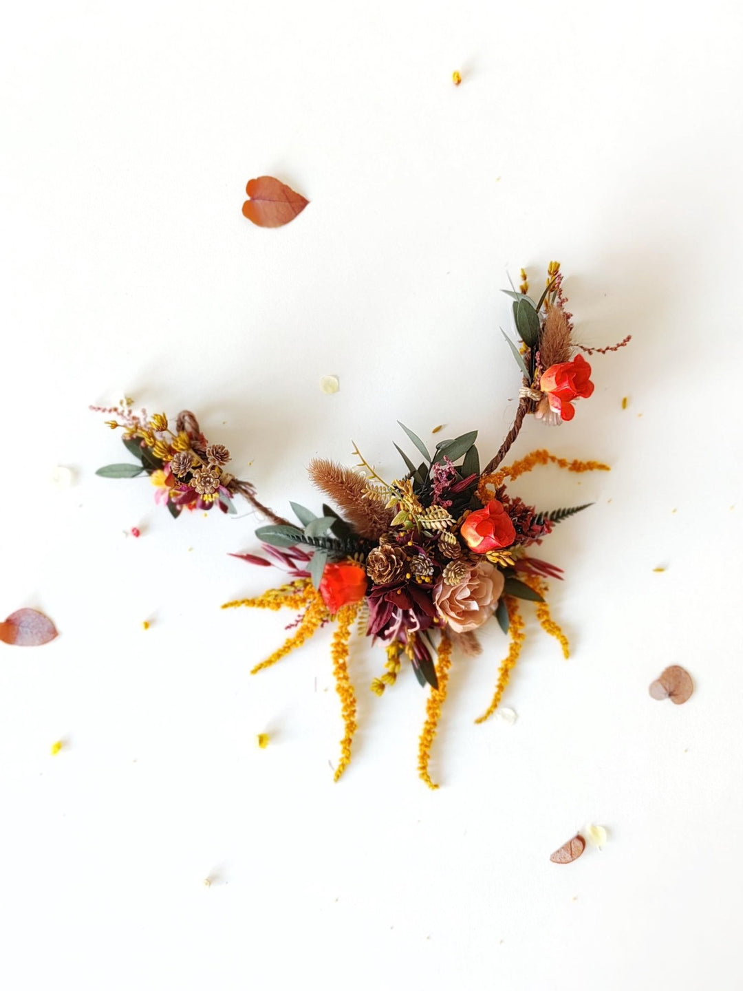 Autumn Bridal Hair Vine with Flower Veil: Cottagecore Wedding – handmade floral hair accessory by magaela