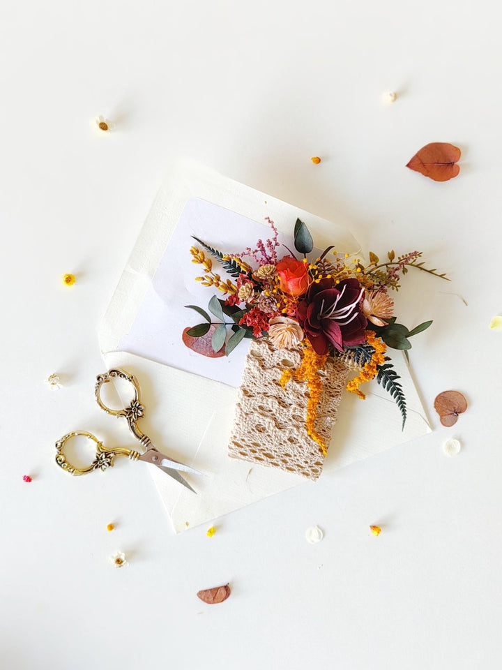 Autumn Pocket Boutonniere: Rustic Burgundy Fall Wedding Accessory – handmade floral hair accessory by magaela