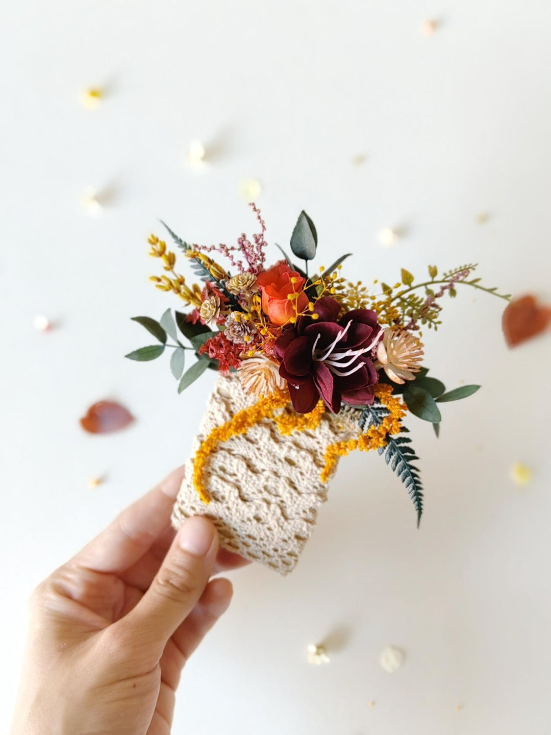 Autumn Pocket Boutonniere: Rustic Burgundy Fall Wedding Accessory – handmade floral hair accessory by magaela