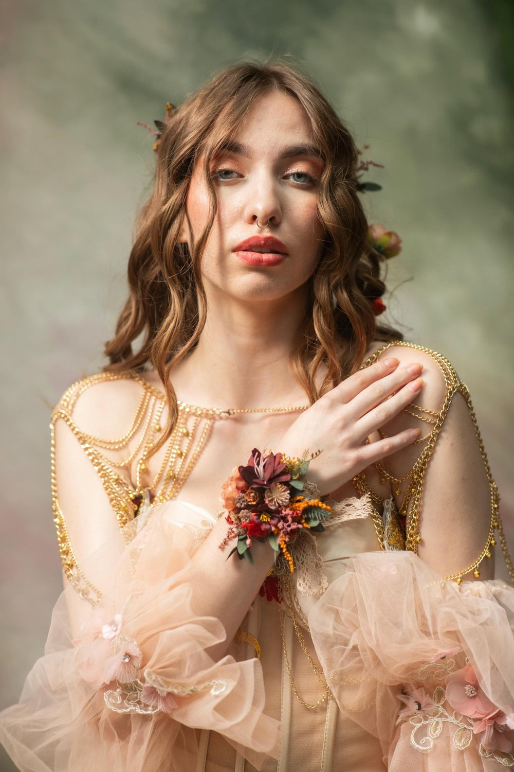 Autumn Flower Bracelet: Cottagecore Fall Wedding Accessory – handmade floral hair accessory by magaela