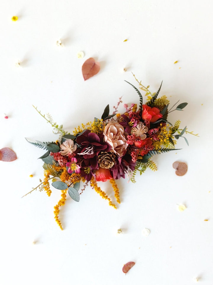 Autumn Rustic Brooch Boutonniere: Burgundy Fall Wedding Corsage – handmade floral hair accessory by magaela