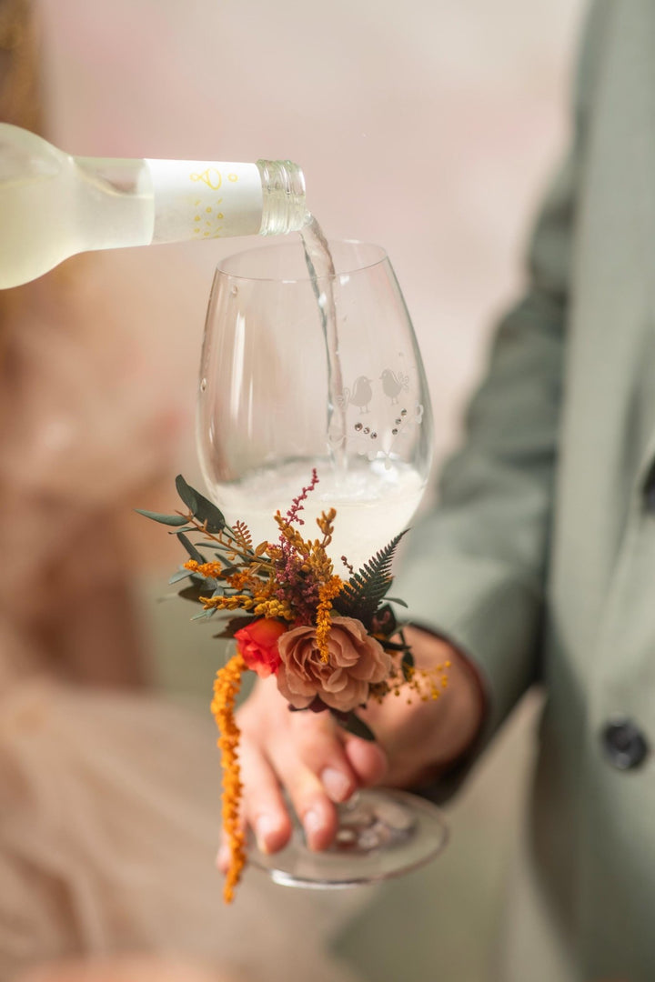 Autumn Wedding Glasses: Floral Bride & Groom Decoration – handmade floral hair accessory by magaela