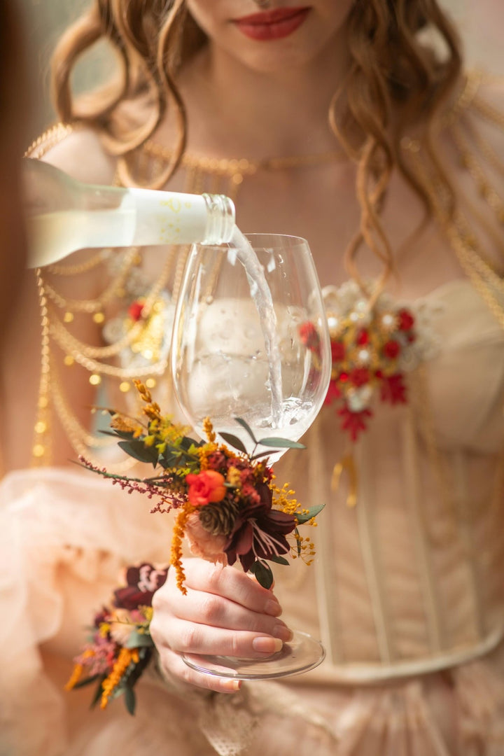 Autumn Wedding Glasses: Floral Bride & Groom Decoration – handmade floral hair accessory by magaela