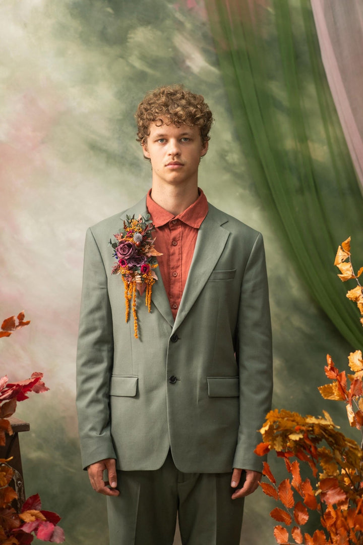 Woodland Wedding Boutonniere: Autumn Brooch Corsage, Purple Boho Flower – handmade floral hair accessory by magaela