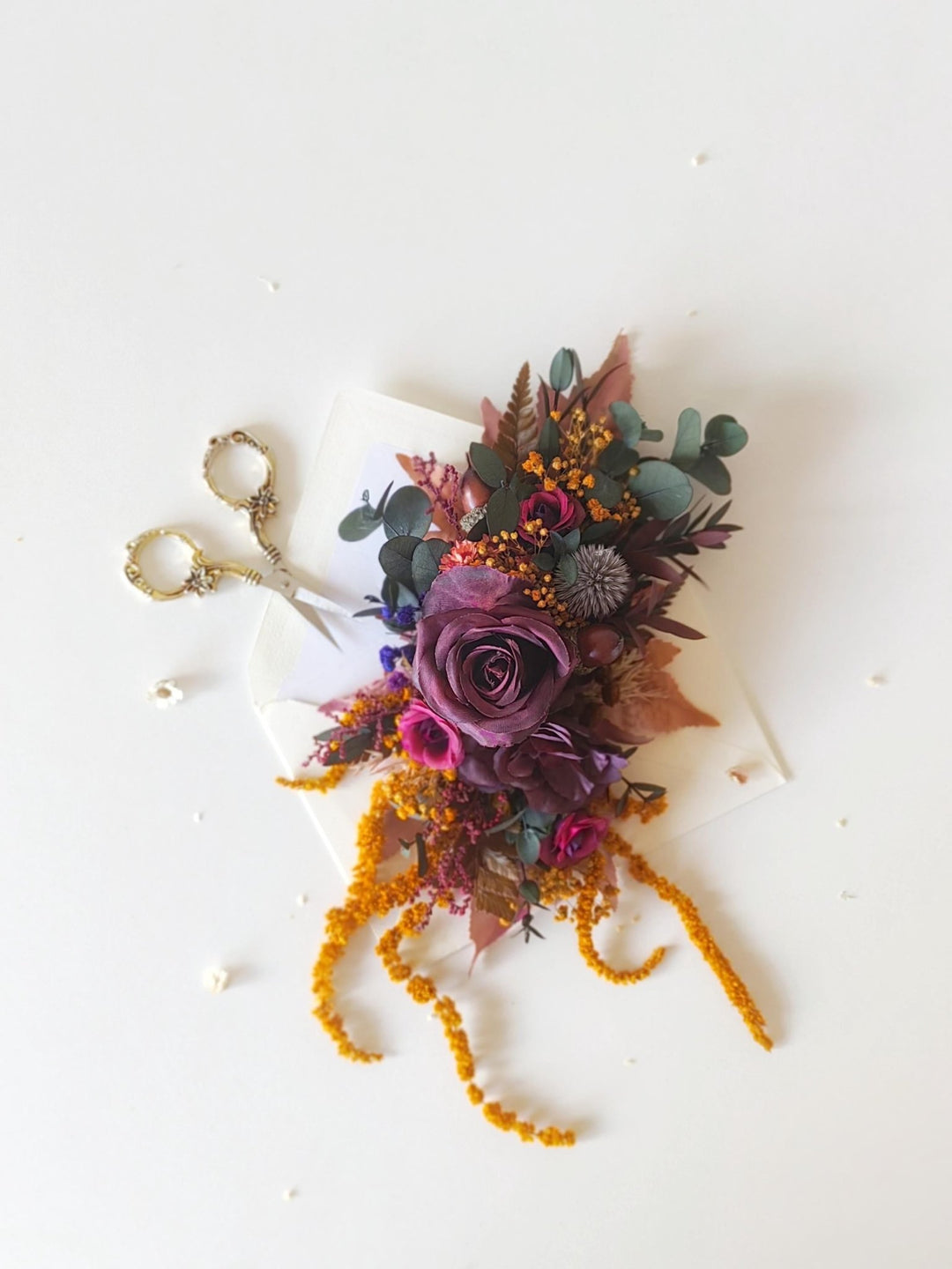 Woodland Wedding Boutonniere: Autumn Brooch Corsage, Purple Boho Flower – handmade floral hair accessory by magaela