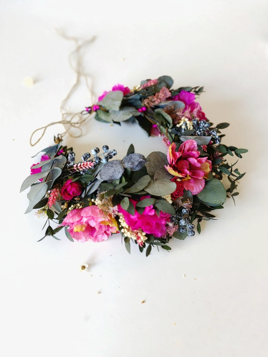 Magenta Flower Crown: Boho Wedding Hair Wreath with Blueberries – handmade floral hair accessory by magaela