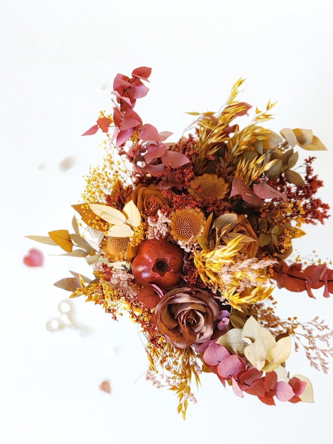 Autumn Bridal Bouquet: Orange, Yellow, Burgundy Wedding Flowers – handmade floral hair accessory by magaela