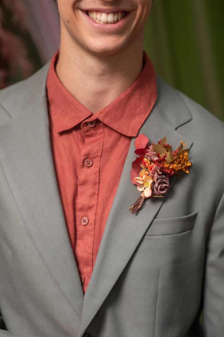 Autumn Boho Groom Boutonniere: Rustic Fall Wedding Accessory – handmade floral hair accessory by magaela
