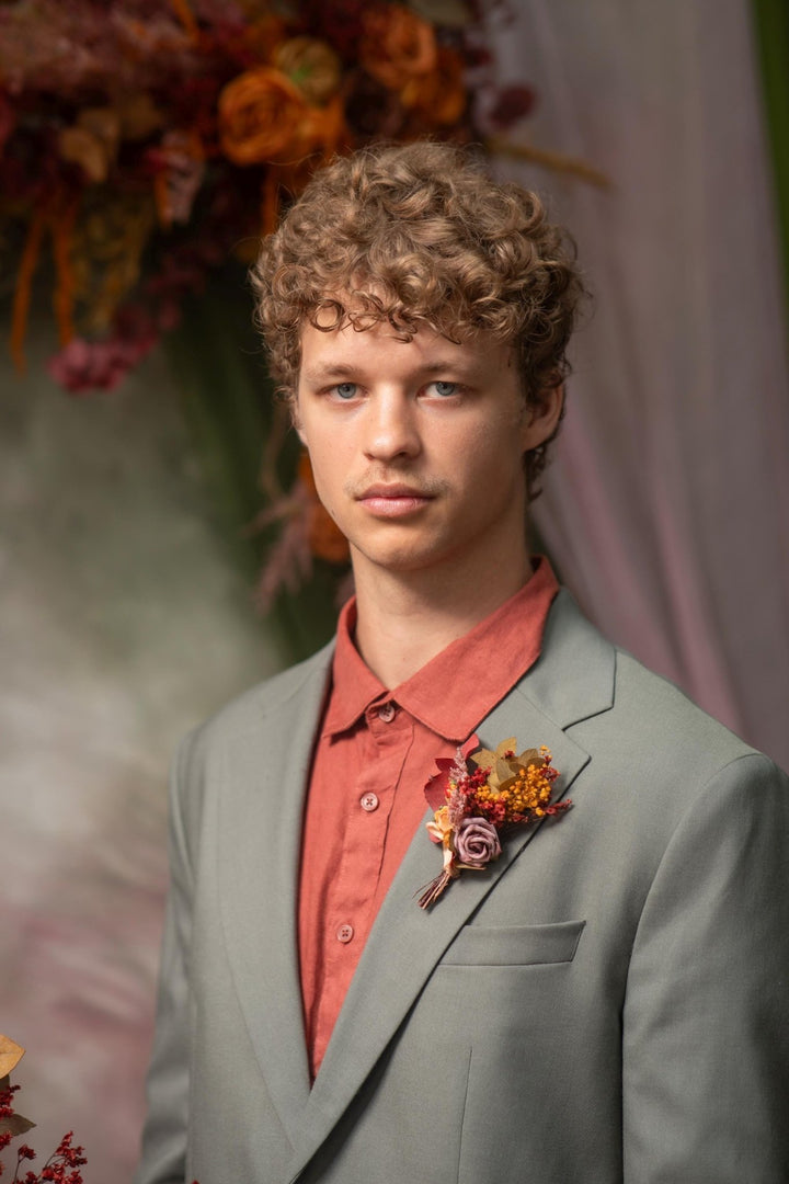 Autumn Boho Groom Boutonniere: Rustic Fall Wedding Accessory – handmade floral hair accessory by magaela