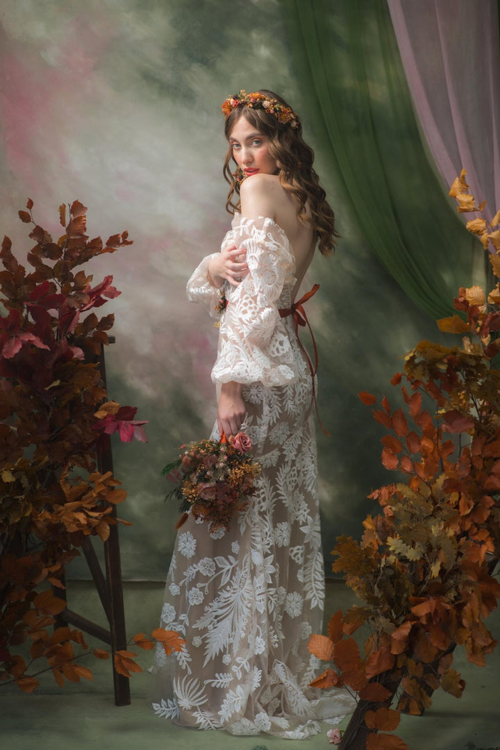 Terracotta Autumn Bridal Bouquet: Artificial Flowers, Woodland Wedding – handmade floral hair accessory by magaela