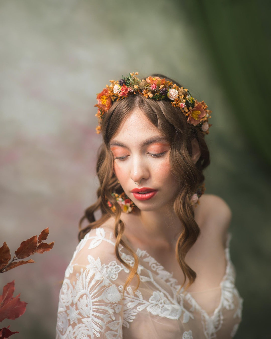 Autumn Flower Circle Earrings: Woodland Wedding Jewelry – handmade floral hair accessory by magaela