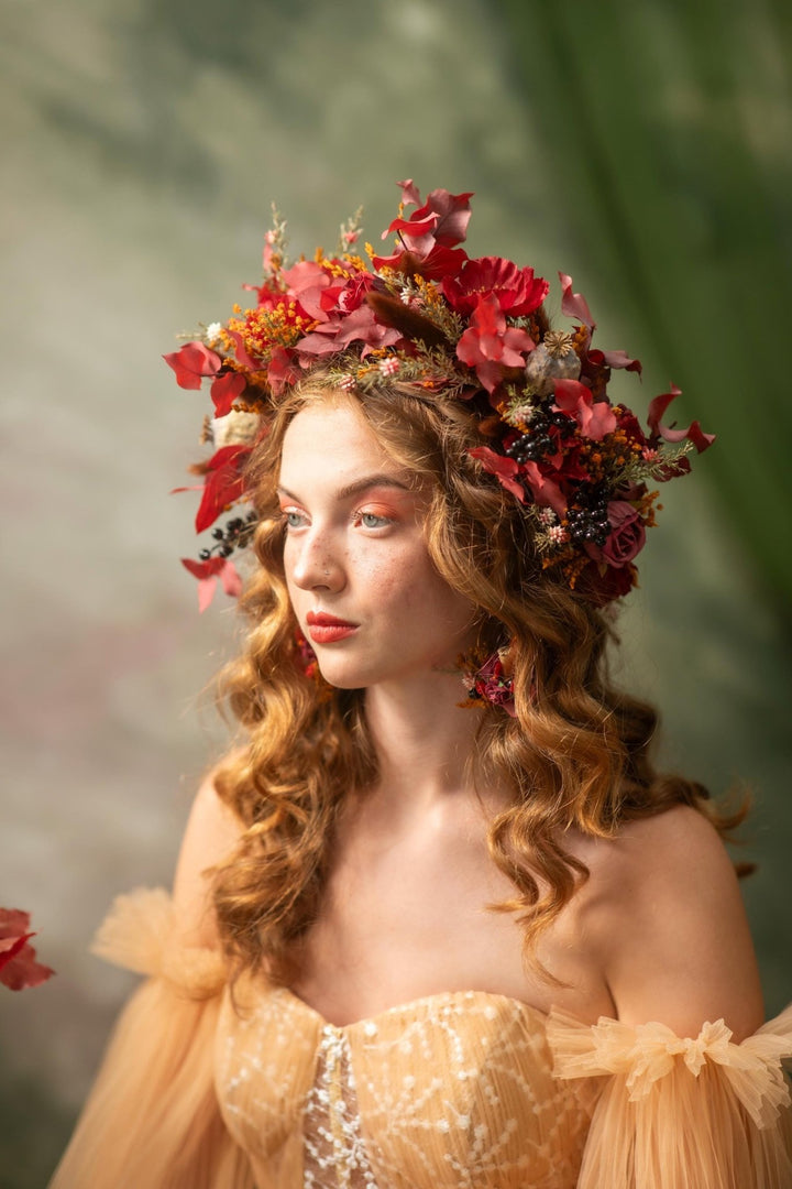 Boho Autumn Flower Crown: Woodland Wedding Hair Wreath – handmade floral hair accessory by magaela