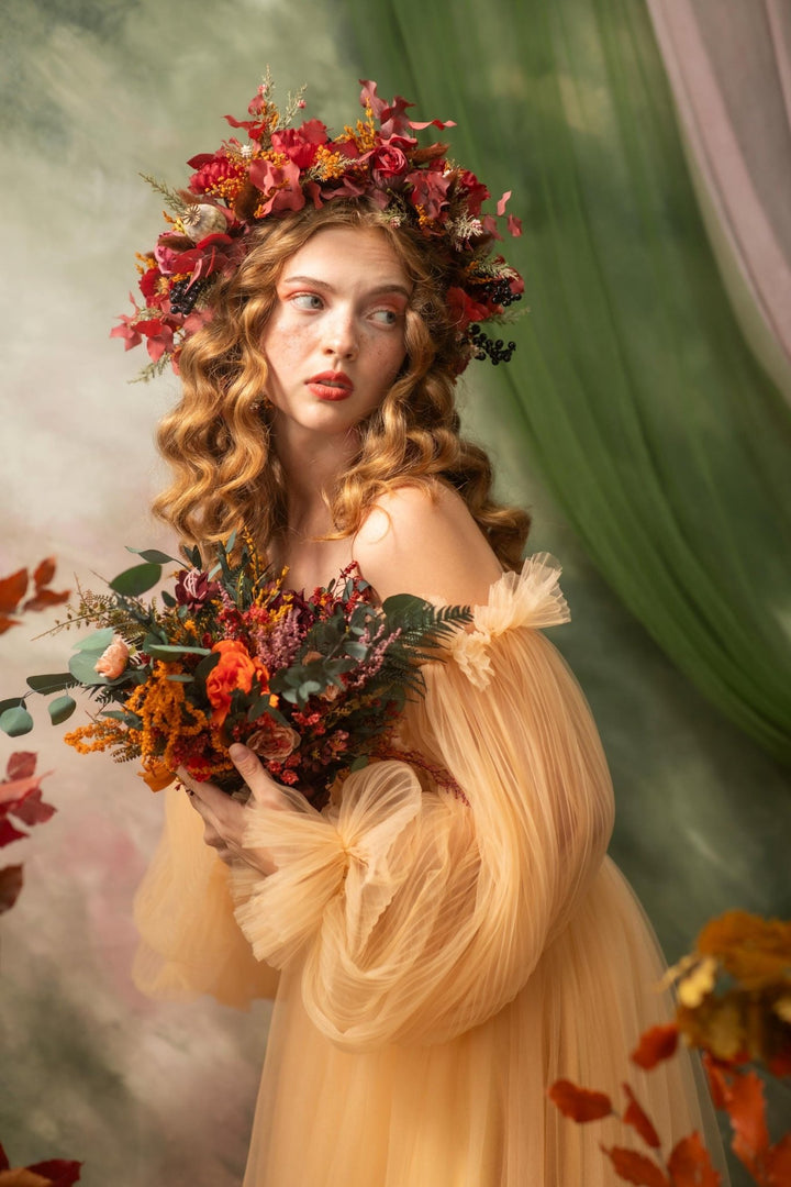 Boho Autumn Flower Crown: Woodland Wedding Hair Wreath – handmade floral hair accessory by magaela