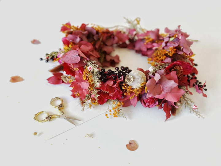 Boho Autumn Flower Crown: Woodland Wedding Hair Wreath – handmade floral hair accessory by magaela