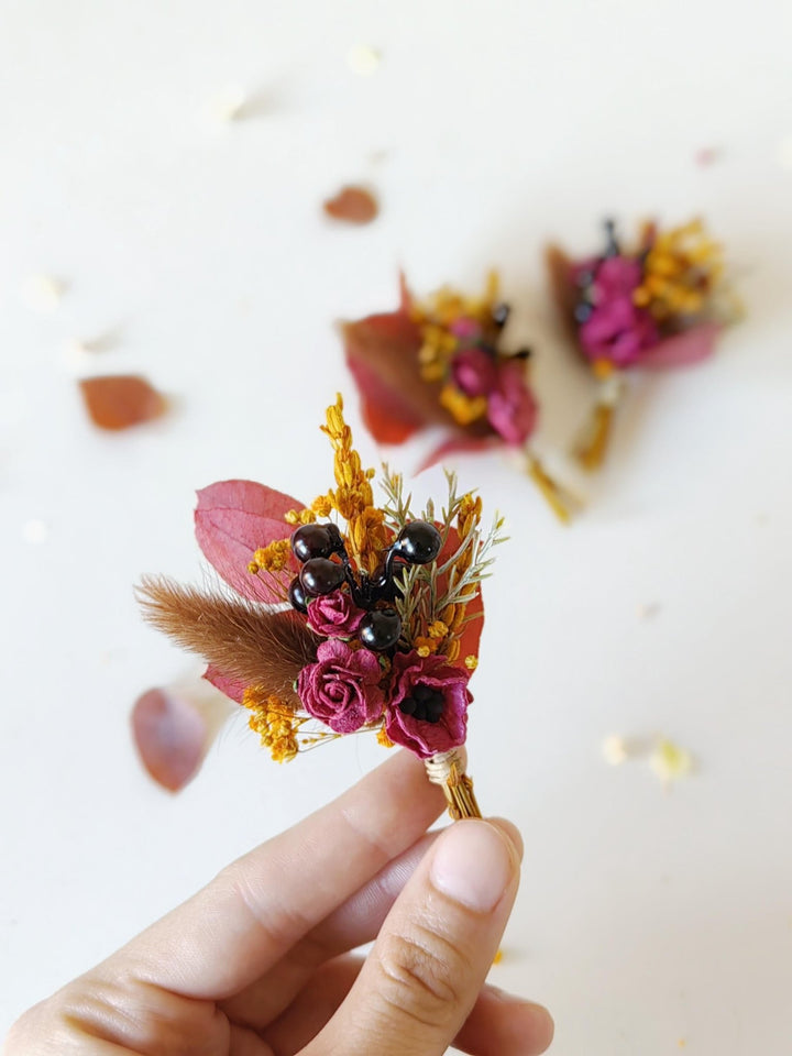 Autumn Flower Boutonniere: Rustic Wedding Groom Accessory – handmade floral hair accessory by magaela