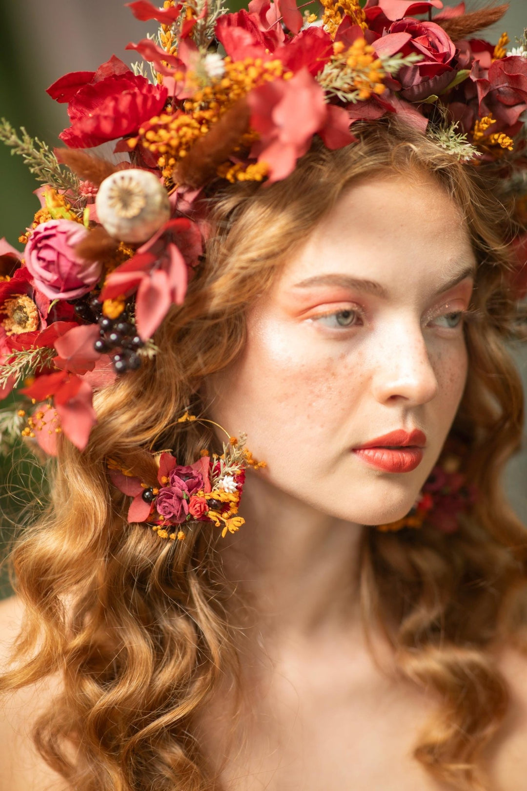 Autumn Flower Earrings: Woodland Wedding Jewelry – handmade floral hair accessory by magaela