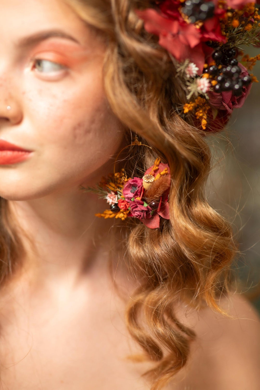 Autumn Flower Earrings: Woodland Wedding Jewelry – handmade floral hair accessory by magaela