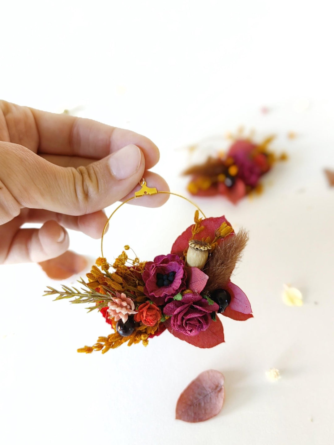 Autumn Flower Earrings: Woodland Wedding Jewelry – handmade floral hair accessory by magaela