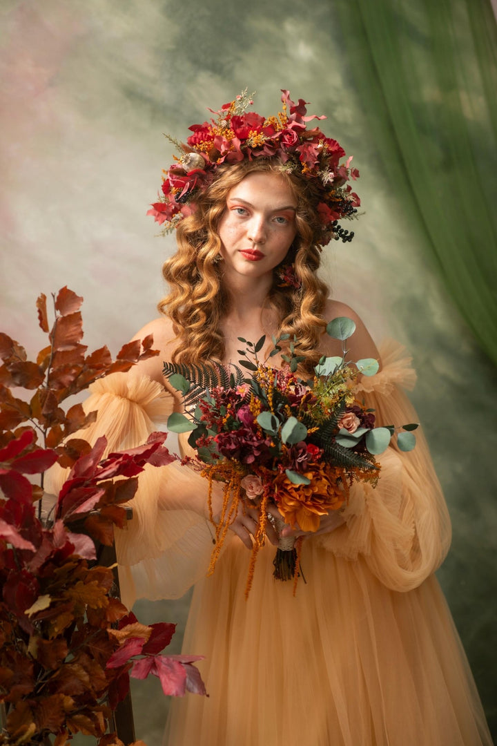 Terracotta Bridal Bouquet: Autumn Wedding Boho Bouquet – handmade floral hair accessory by magaela