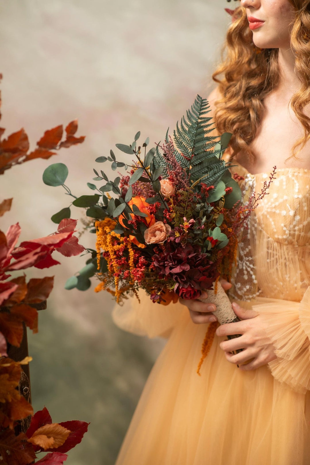 Terracotta Bridal Bouquet: Autumn Wedding Boho Bouquet – handmade floral hair accessory by magaela