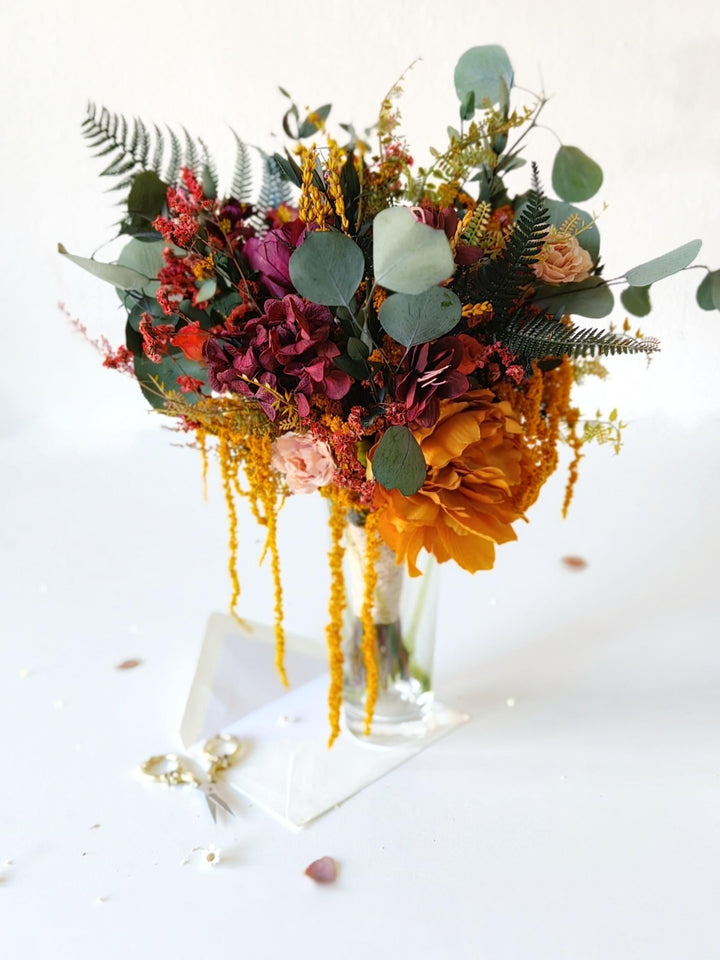 Terracotta Bridal Bouquet: Autumn Wedding Boho Bouquet – handmade floral hair accessory by magaela