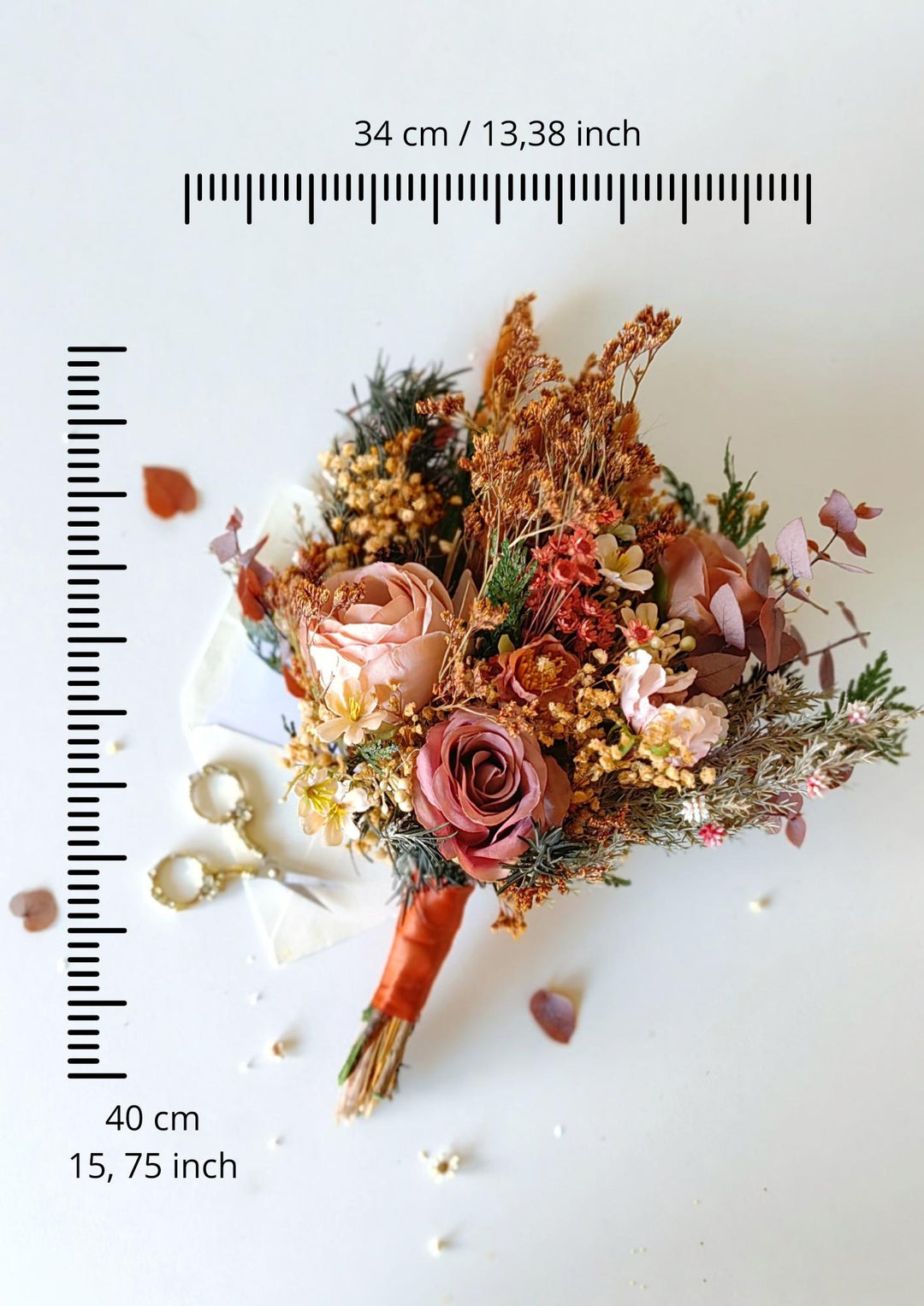Terracotta Autumn Bridal Bouquet: Artificial Flowers, Woodland Wedding – handmade floral hair accessory by magaela