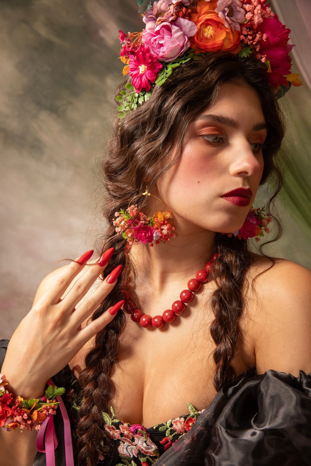 Magenta Flower Circle Earrings: Bridal Wedding Jewelry – handmade floral hair accessory by magaela