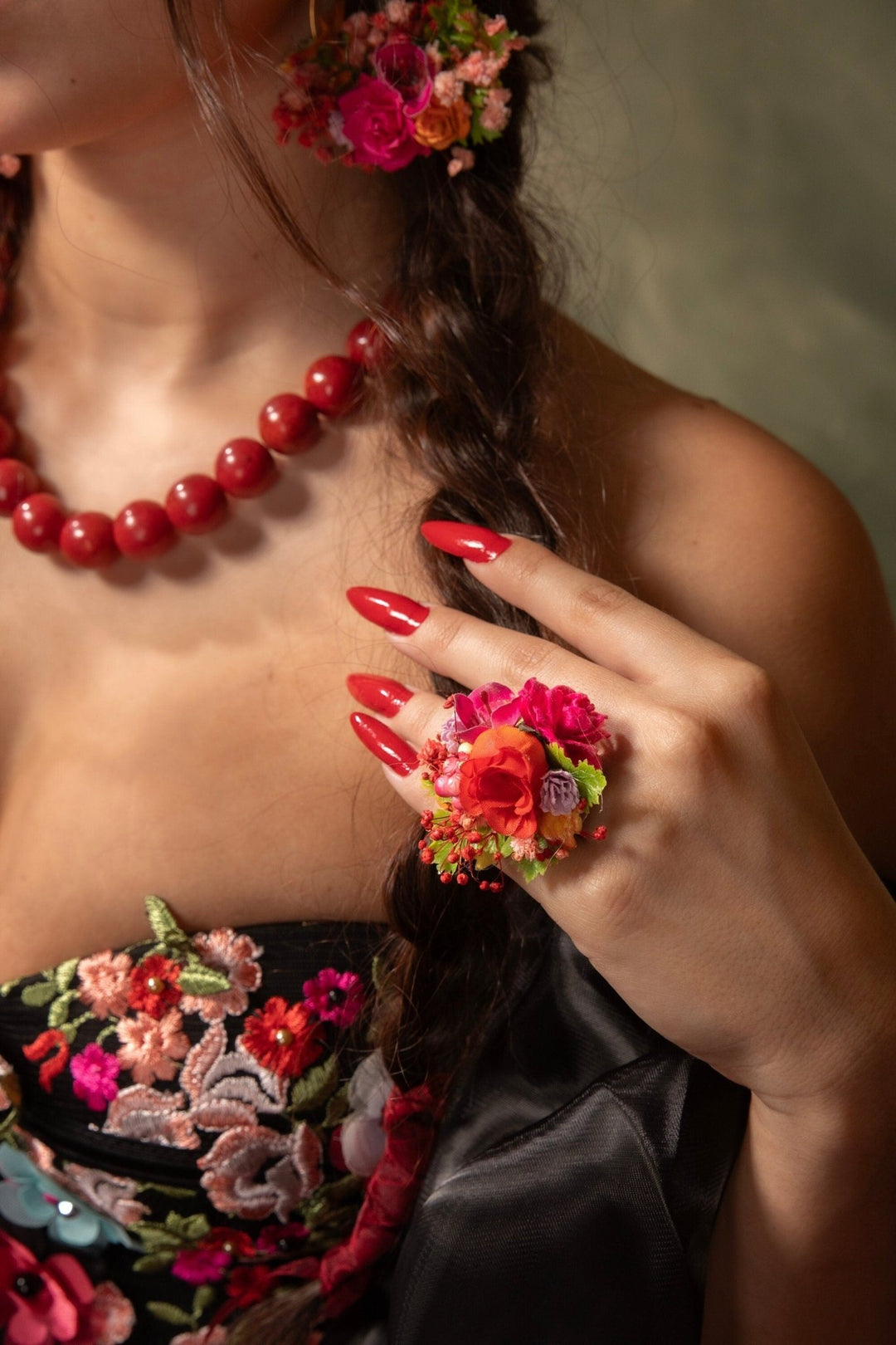 Boho Floral Ring: Magenta Flower Jewelry, Adjustable Band – handmade floral hair accessory by magaela