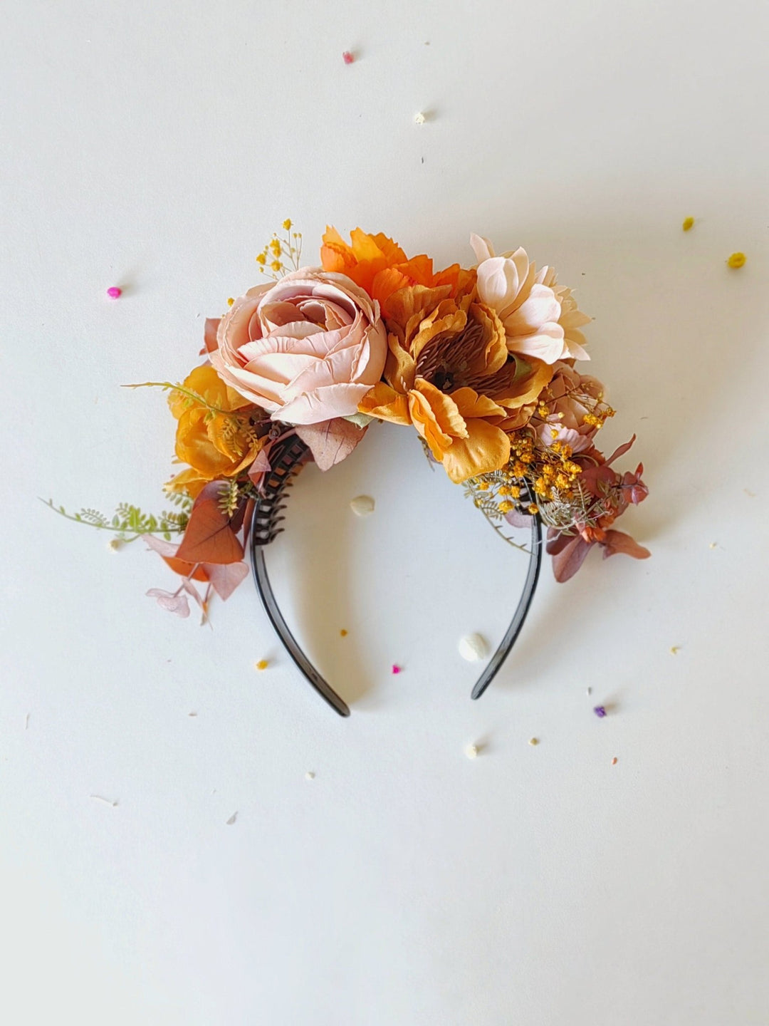 Autumn flower headband: Frida ochre hair crown – handmade floral hair accessory by magaela