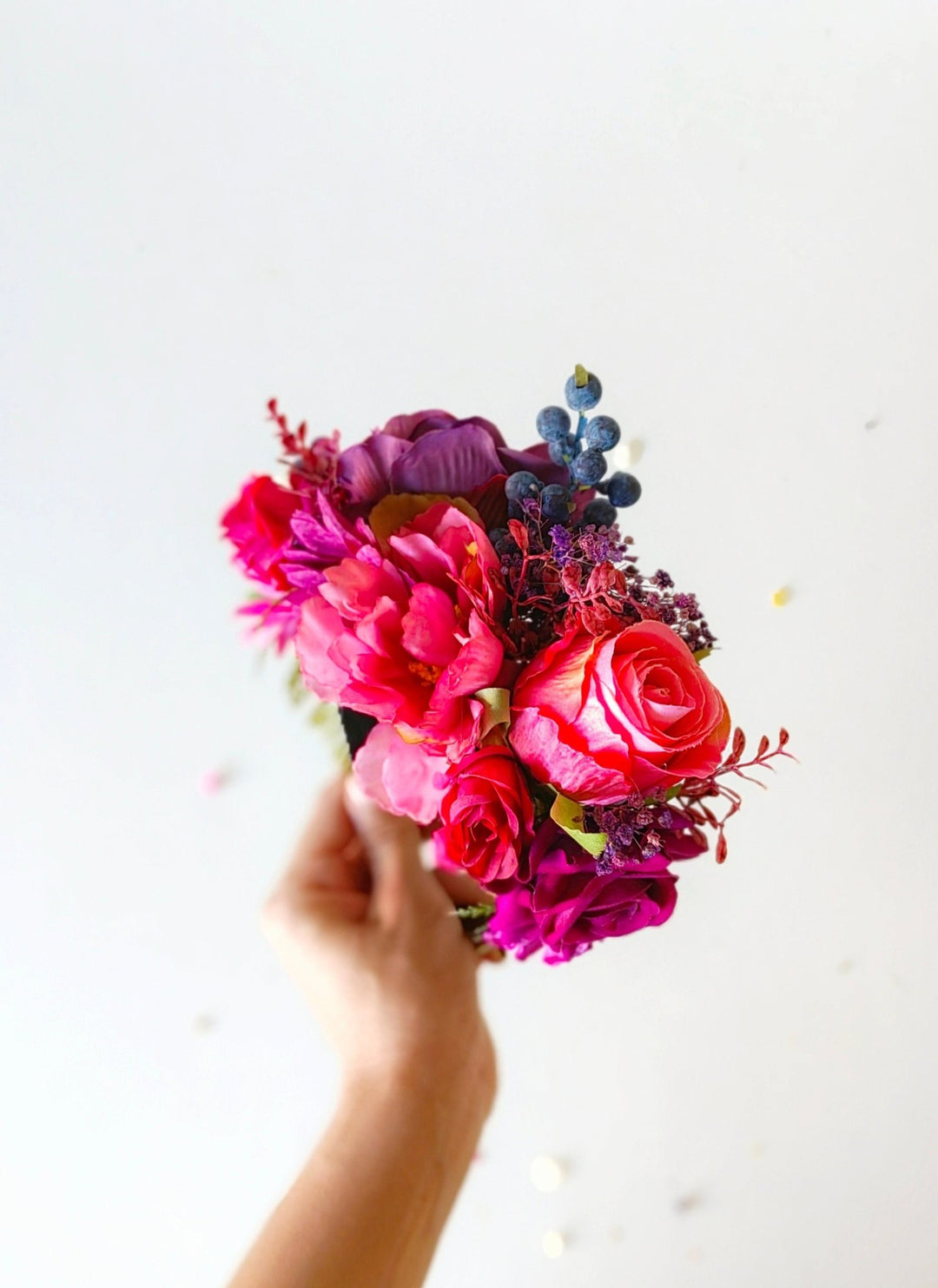 Magenta & Violet Frida Flower Headband: Boho Wedding Crown – handmade floral hair accessory by magaela
